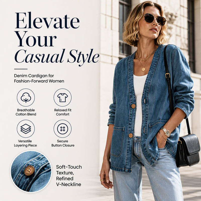 Women's Casual V-Neck Denim Cardigan