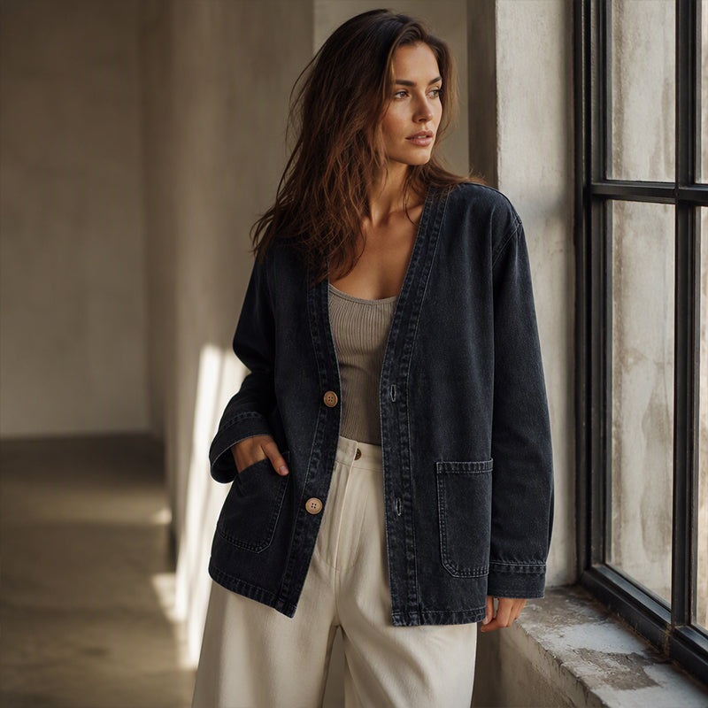 Women's Casual V-Neck Denim Cardigan