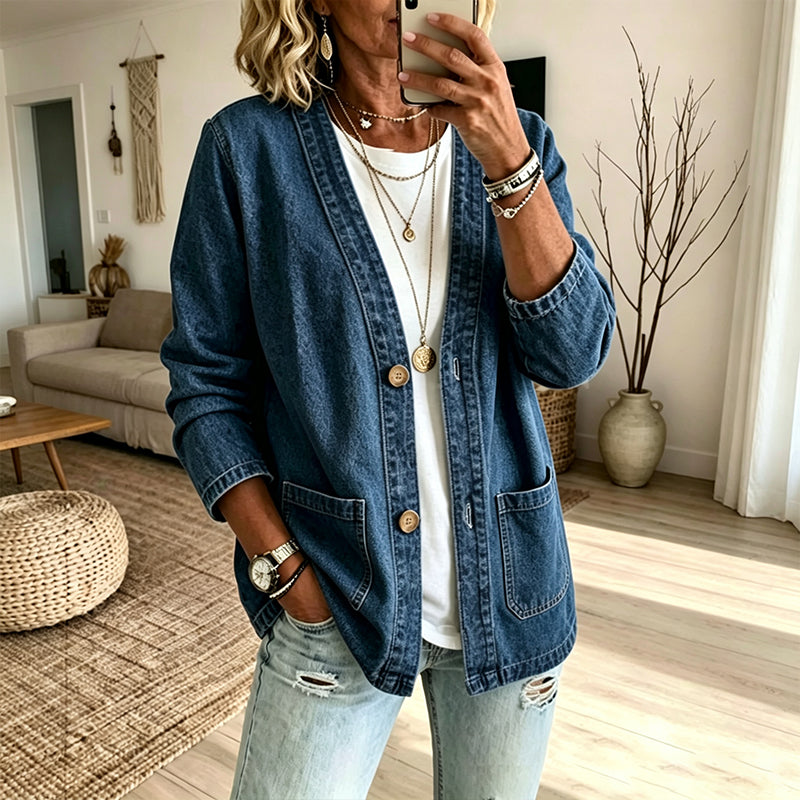 Women's Casual V-Neck Denim Cardigan