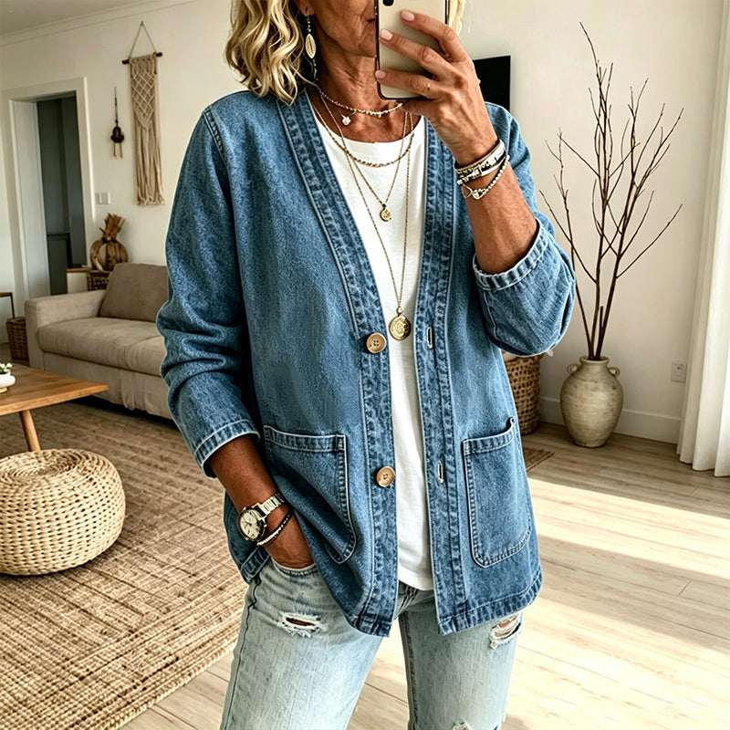 Women's Casual V-Neck Denim Cardigan