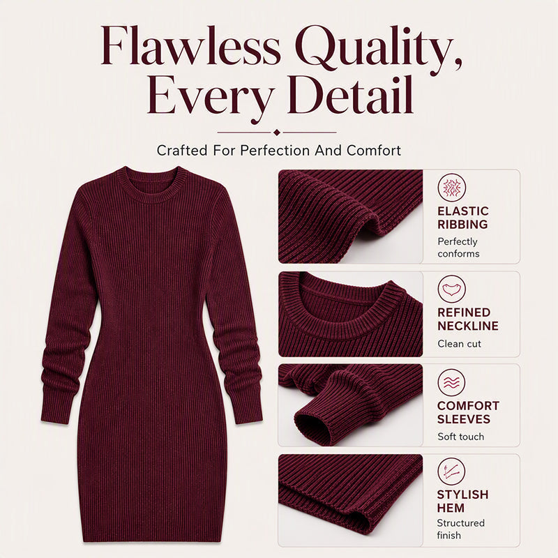 Women's Crew Neck Ribbed Knit Bodycon Dress