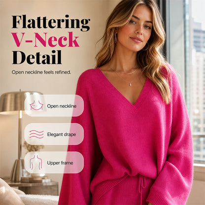 Women's Knit V-Neck Sweater & Wide-Leg Pants Set