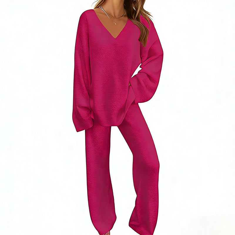 Women's Knit V-Neck Sweater & Wide-Leg Pants Set