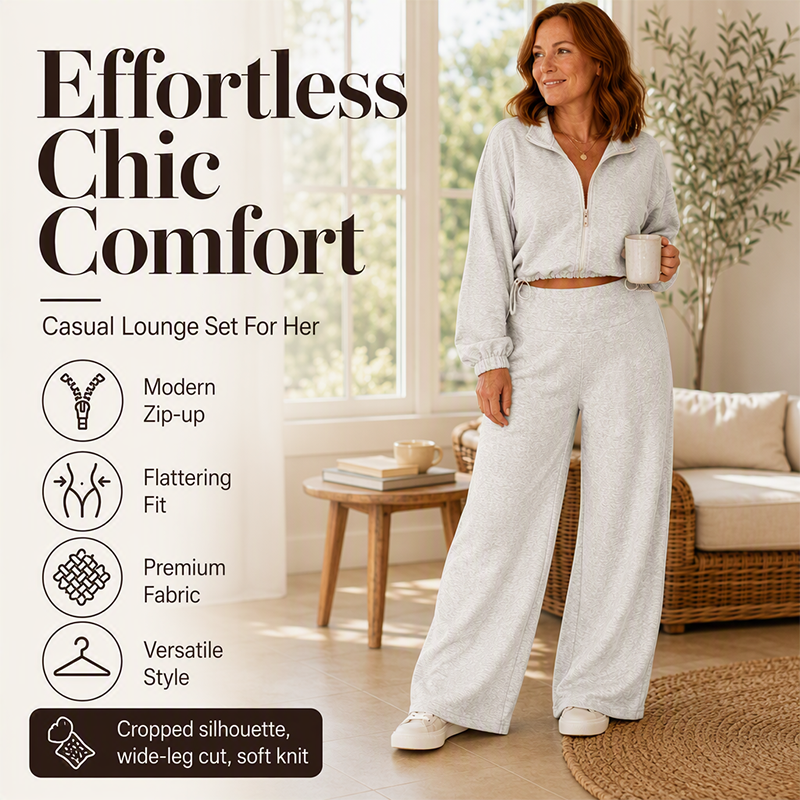 Women's Cropped Zip-Up Sweatshirt & Wide-Leg Pants Set