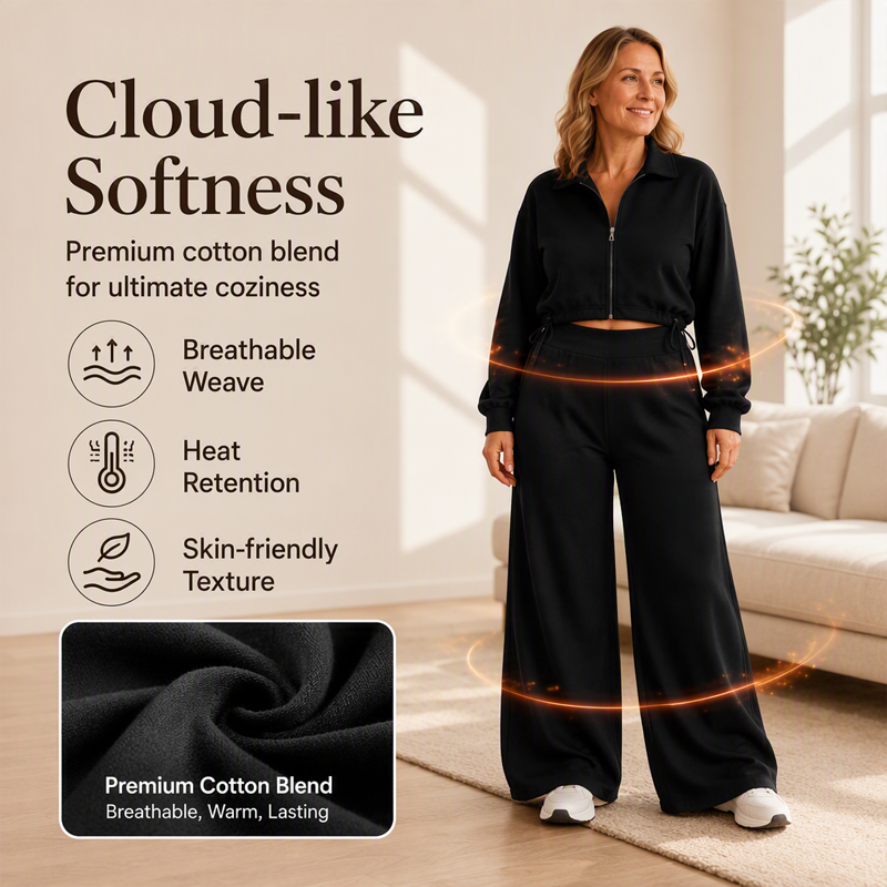 Women's Cropped Zip-Up Sweatshirt & Wide-Leg Pants Set