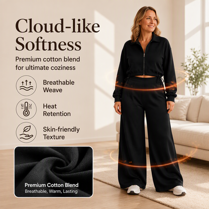 Women's Cropped Zip-Up Sweatshirt & Wide-Leg Pants Set