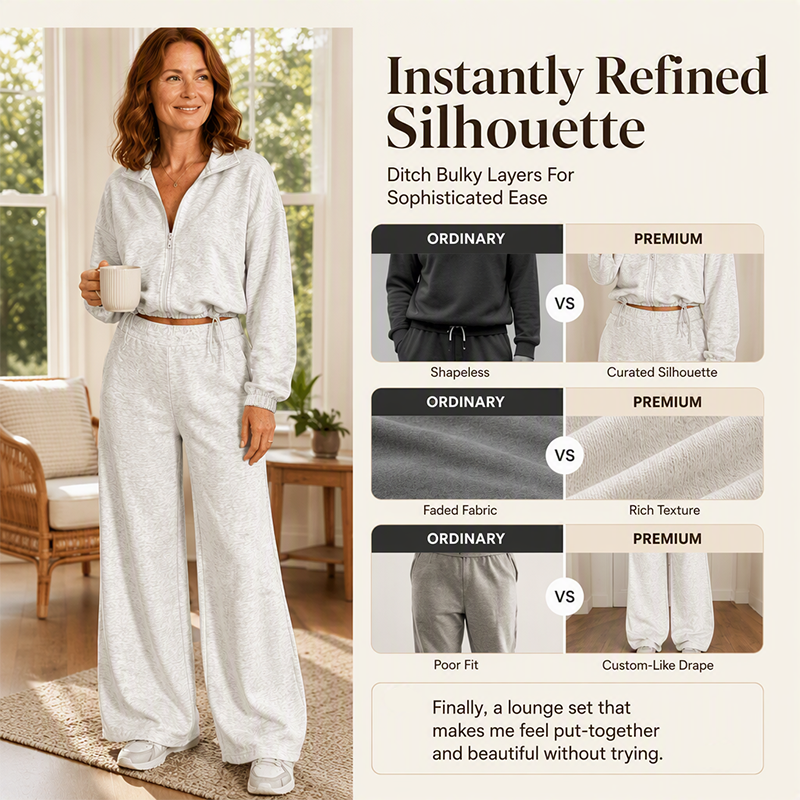 Women's Cropped Zip-Up Sweatshirt & Wide-Leg Pants Set