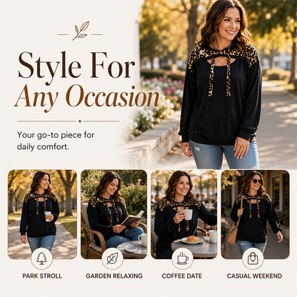 Women's Trendy Leopard Print Cutout Hoodie