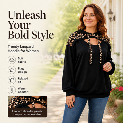 Women's Trendy Leopard Print Cutout Hoodie