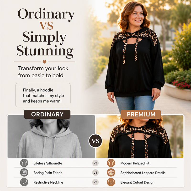 Women's Trendy Leopard Print Cutout Hoodie
