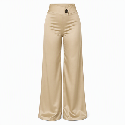 ✨ Asymmetrical Waist, Elegant Drape | Women's Satin Wide-Leg Pants