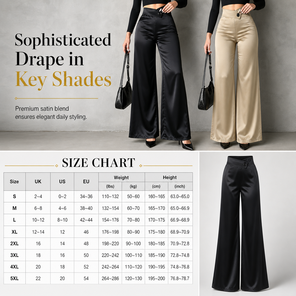 ✨ Asymmetrical Waist, Elegant Drape | Women's Satin Wide-Leg Pants