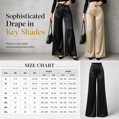 ✨ Asymmetrical Waist, Elegant Drape | Women's Satin Wide-Leg Pants