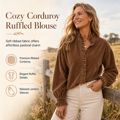 🌿 Ruffled Elegance, Relaxed Vintage Fit | Women's Corduroy Blouse