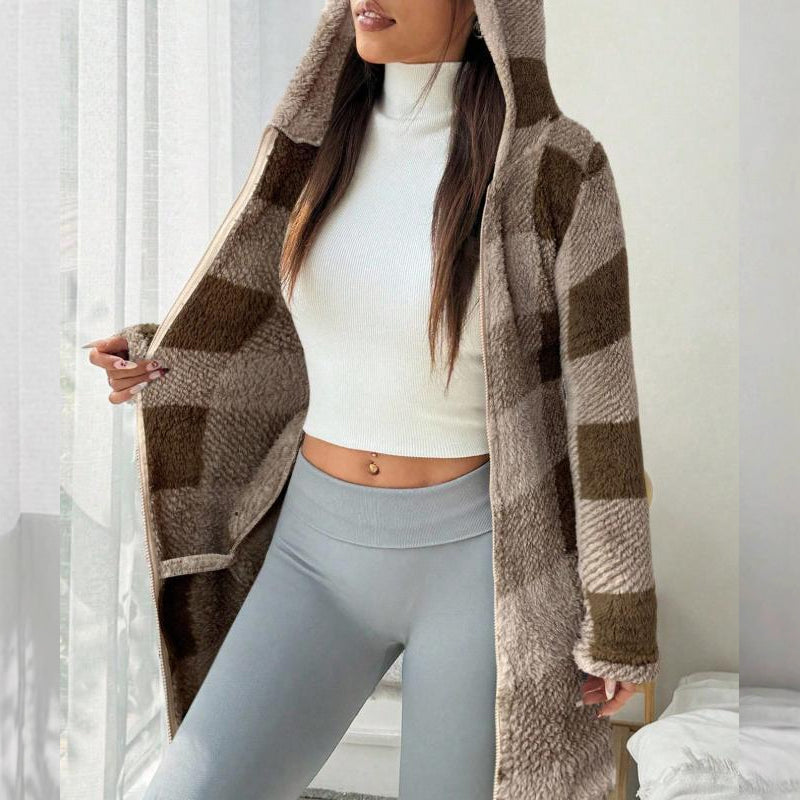 Women's Plaid Zip-Up Hooded Jacket