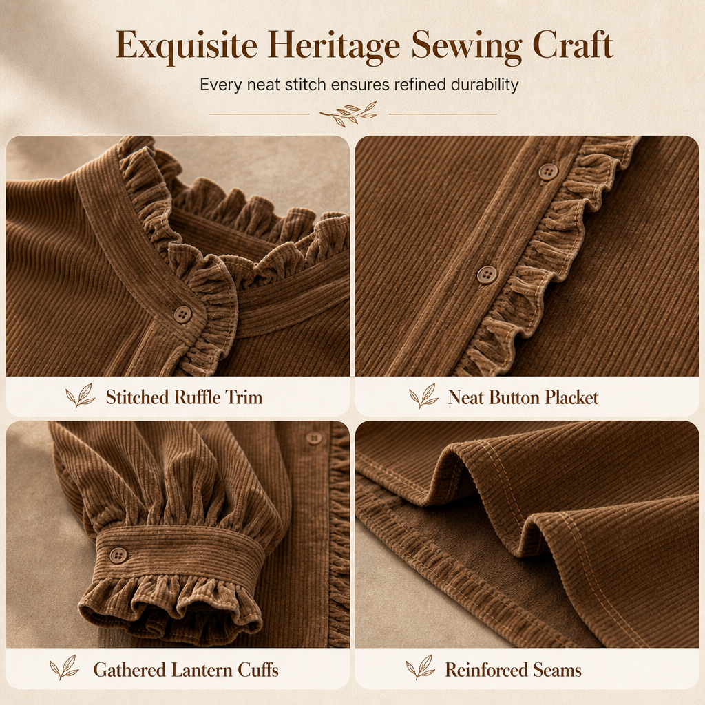🌿 Ruffled Elegance, Relaxed Vintage Fit | Women's Corduroy Blouse
