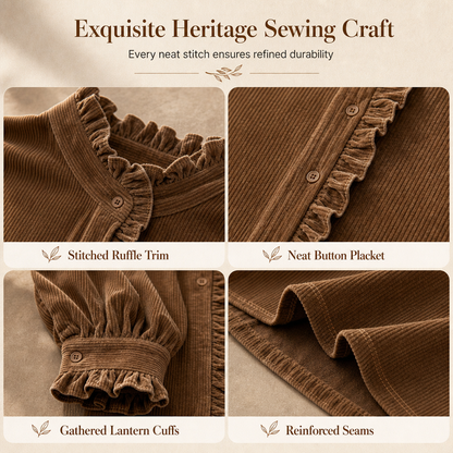 🌿 Ruffled Elegance, Relaxed Vintage Fit | Women's Corduroy Blouse