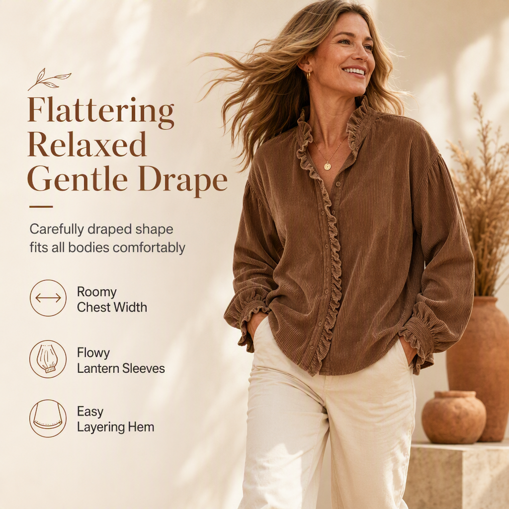 🌿 Ruffled Elegance, Relaxed Vintage Fit | Women's Corduroy Blouse