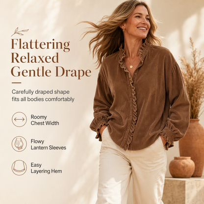 🌿 Ruffled Elegance, Relaxed Vintage Fit | Women's Corduroy Blouse