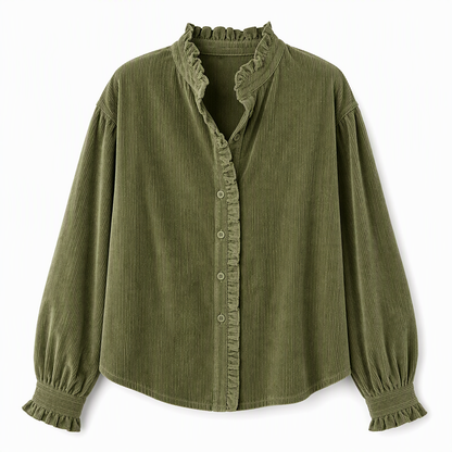 🌿 Ruffled Elegance, Relaxed Vintage Fit | Women's Corduroy Blouse
