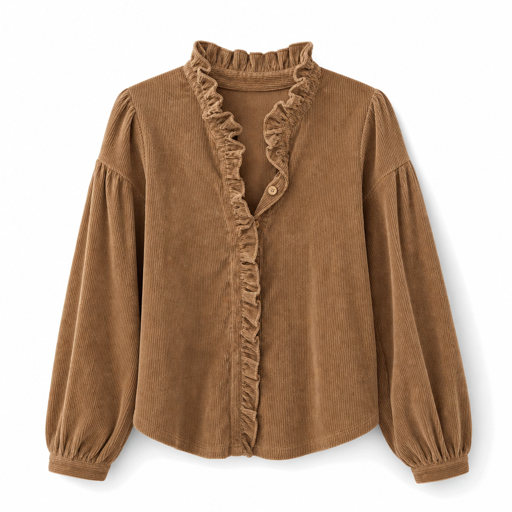 🌿 Ruffled Elegance, Relaxed Vintage Fit | Women's Corduroy Blouse