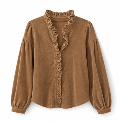 🌿 Ruffled Elegance, Relaxed Vintage Fit | Women's Corduroy Blouse