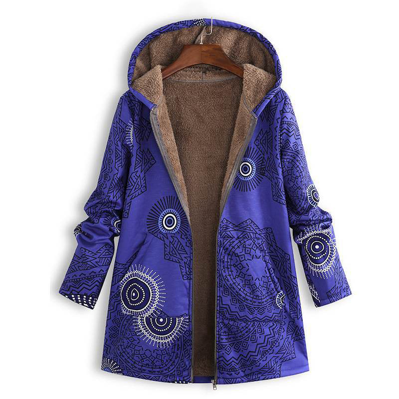 Women's Vintage Leaf Print Hooded Coat