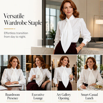 Women's Elegant Tie-Neck Long Sleeve Top