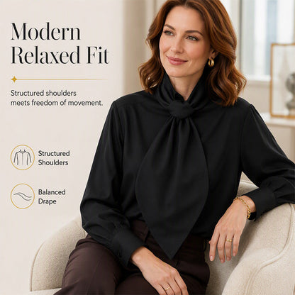 Women's Elegant Tie-Neck Long Sleeve Top