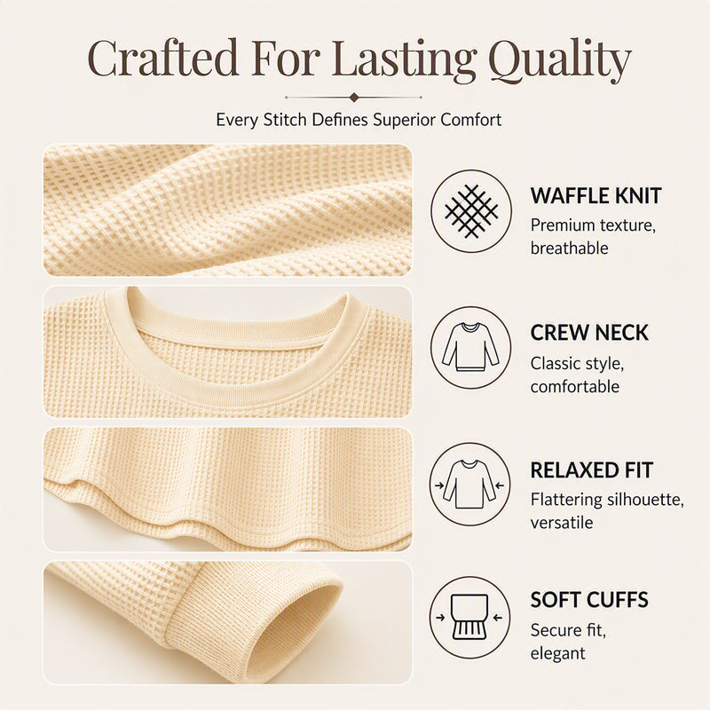 Women's Waffle Knit Loose-Fit Sweatshirt