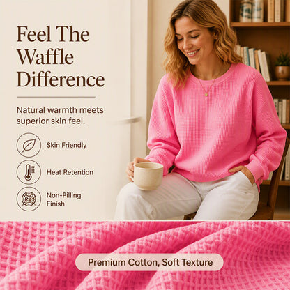 Women's Waffle Knit Loose-Fit Sweatshirt