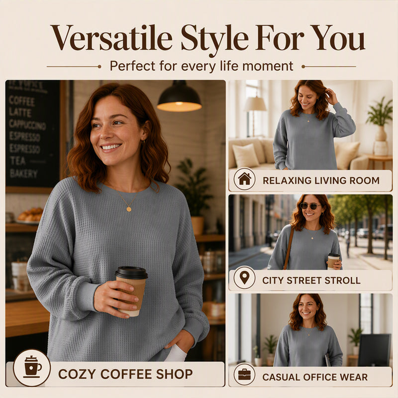 Women's Waffle Knit Loose-Fit Sweatshirt