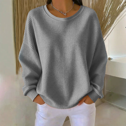 Women's Waffle Knit Loose-Fit Sweatshirt