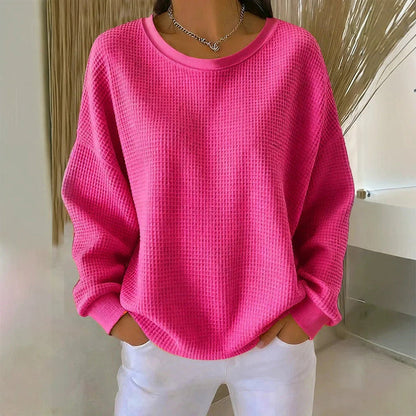 Women's Waffle Knit Loose-Fit Sweatshirt