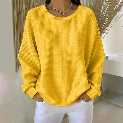 Women's Waffle Knit Loose-Fit Sweatshirt