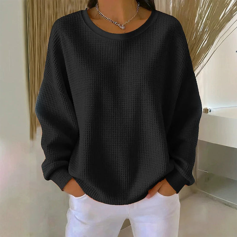 Women's Waffle Knit Loose-Fit Sweatshirt