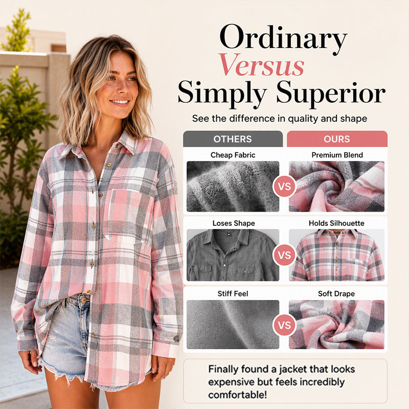 Women's Plaid Mid-Length Shirt Jacket