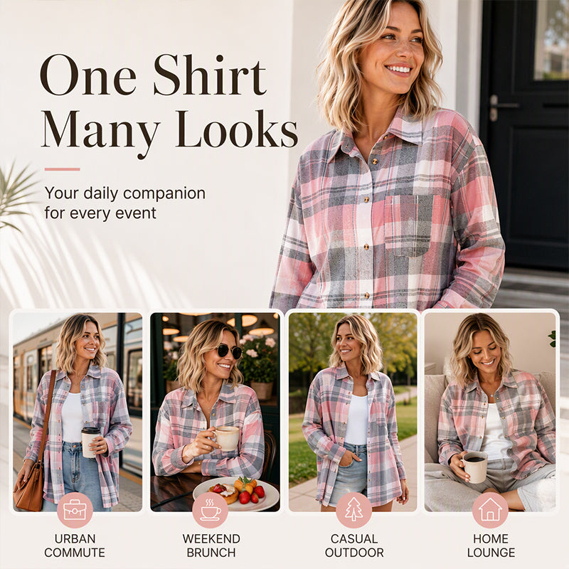 Women's Plaid Mid-Length Shirt Jacket
