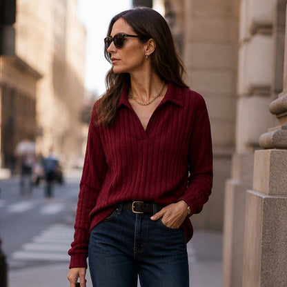 Women's Cozy V-Neck Ribbed Knit Sweater