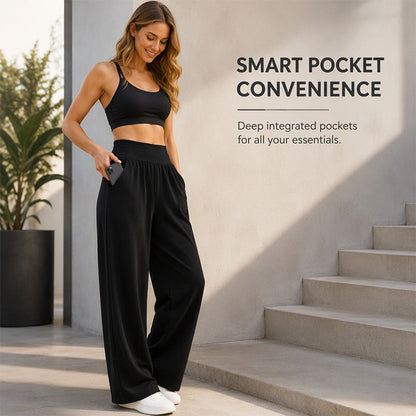 Women's High-Waisted Wide-Leg Lounge Pants with Side Pockets