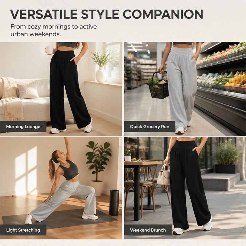 Women's High-Waisted Wide-Leg Lounge Pants with Side Pockets