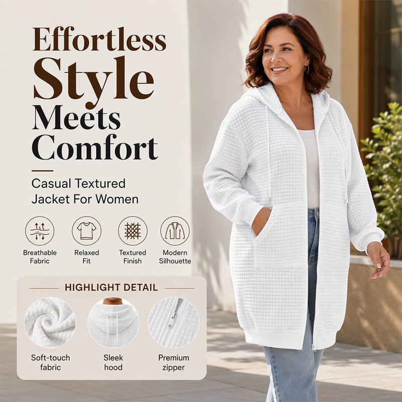 Women's Textured Waffle Longline Hooded Jacket