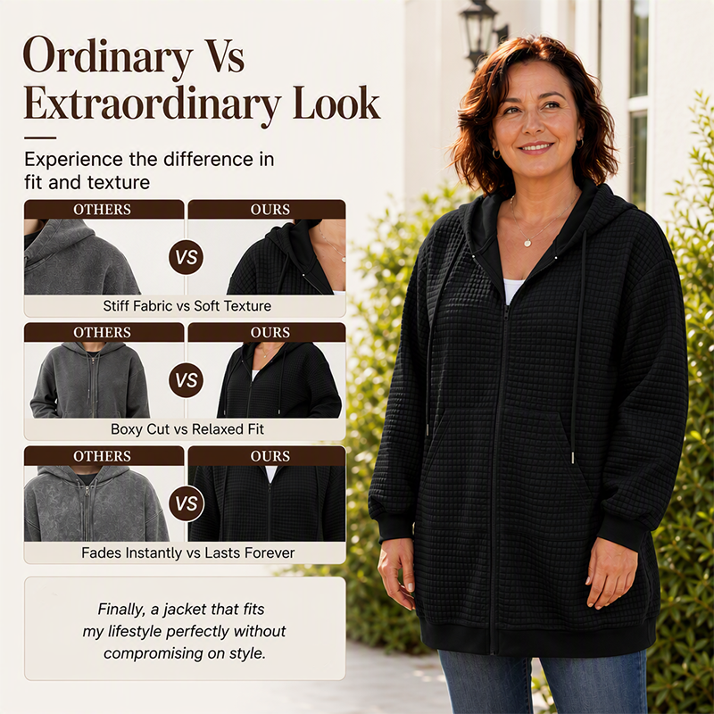Women's Textured Waffle Longline Hooded Jacket
