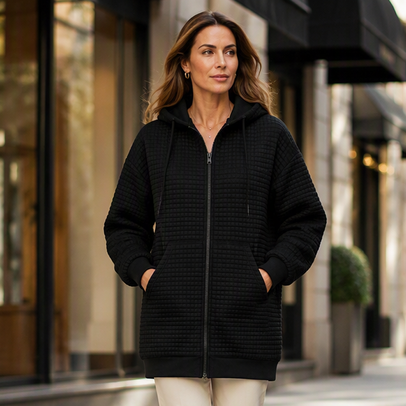 Women's Textured Waffle Longline Hooded Jacket