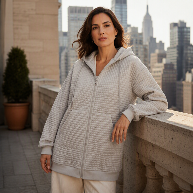 Women's Textured Waffle Longline Hooded Jacket
