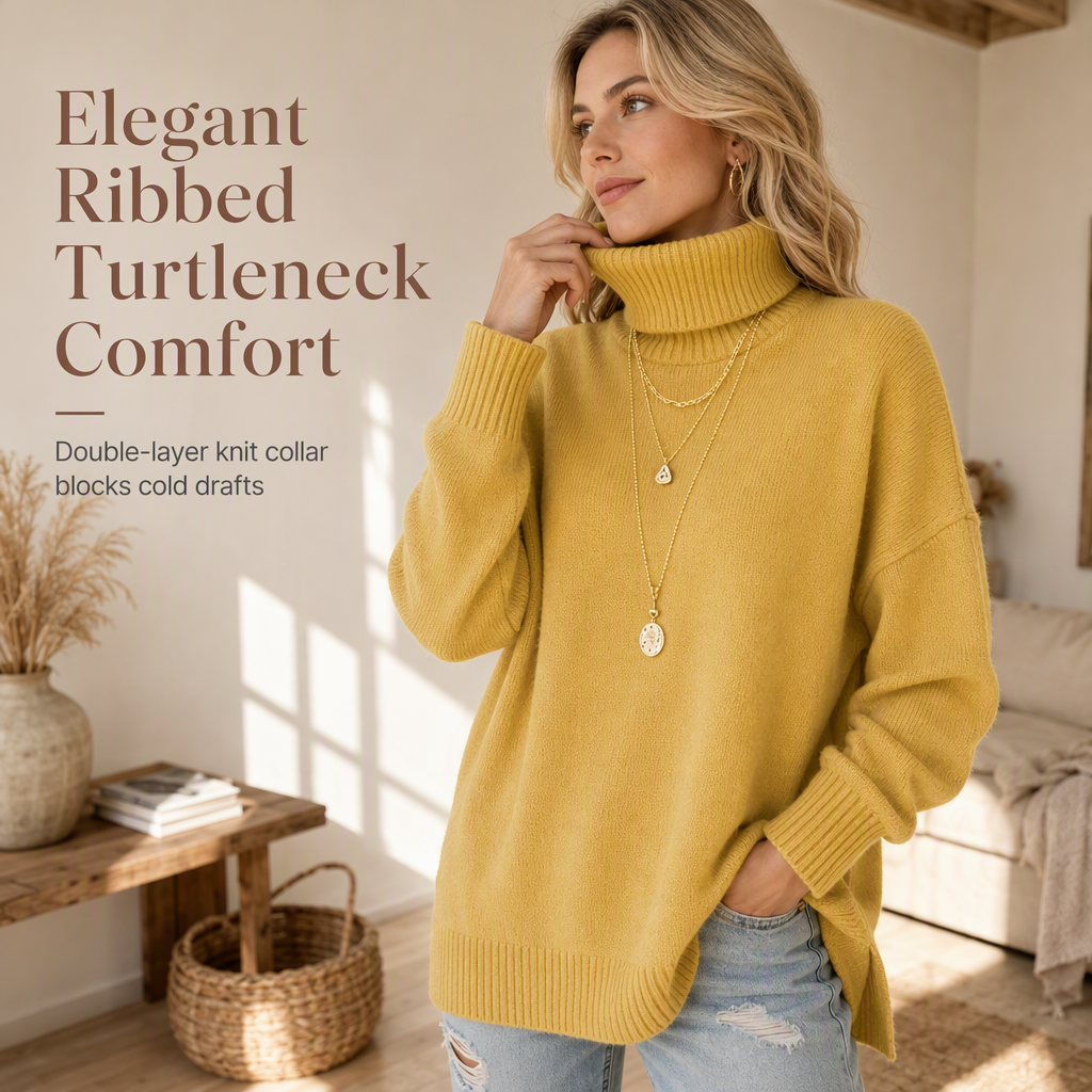 Women's Loose Fit Knit Turtleneck Sweater