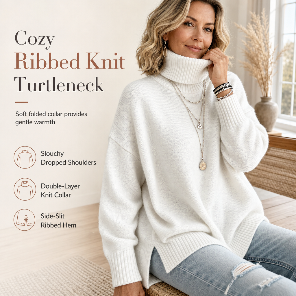 Women's Loose Fit Knit Turtleneck Sweater
