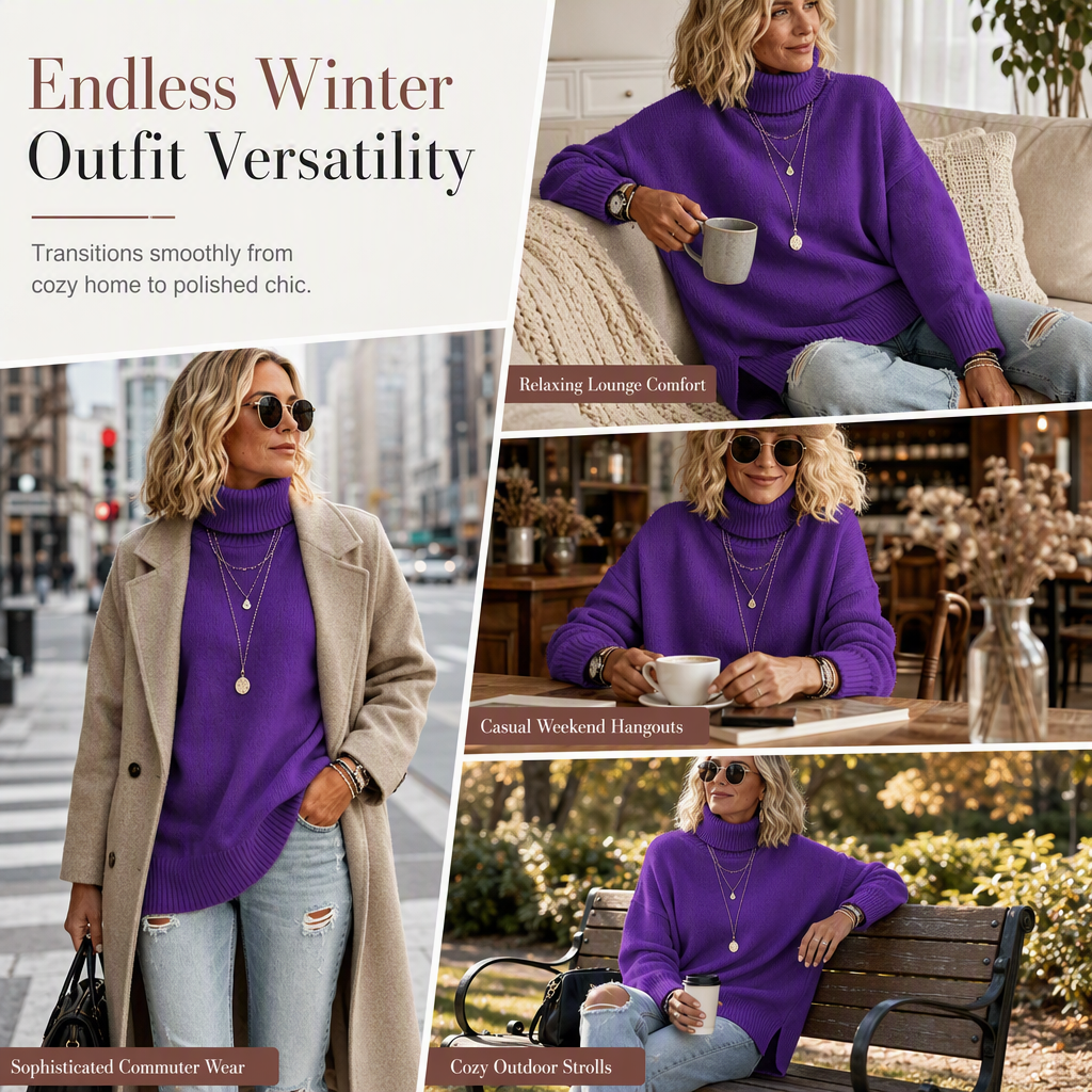 Women's Loose Fit Knit Turtleneck Sweater