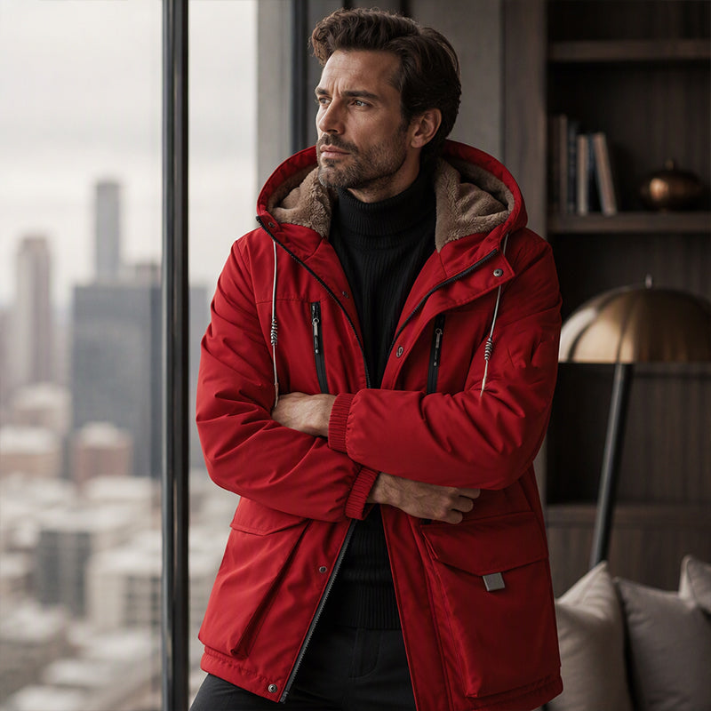 Men's Plush-Lined Hooded Parka Jacket
