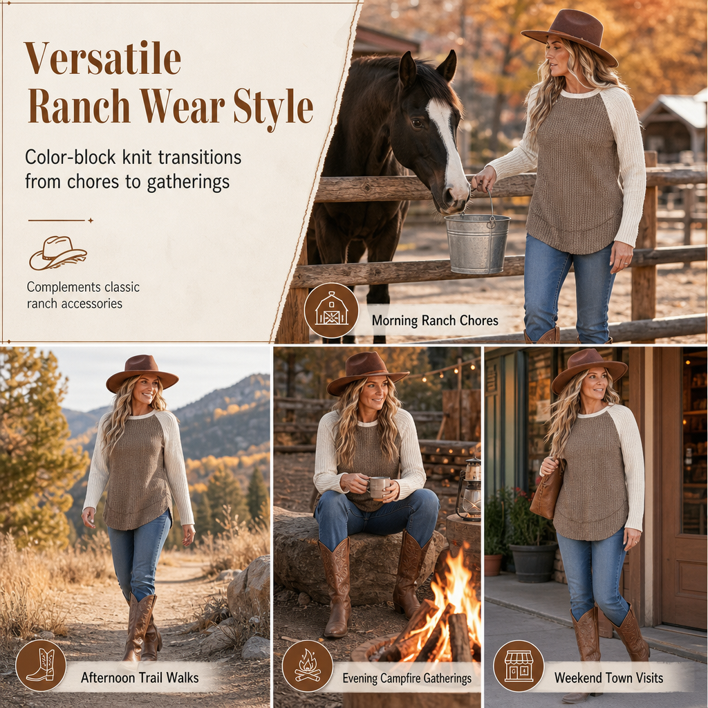 ✨Women's Raglan Long-Sleeve Knit Top – Textured Waffle Fabric, Curved Hem
